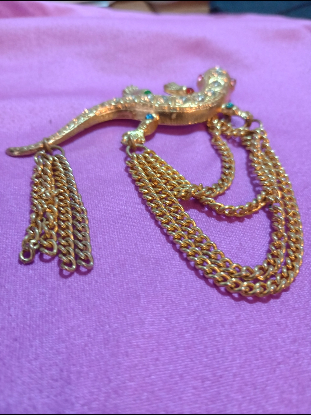 Gold-Tone Lizard Multi-Chain Brooch Pin - Women Jewelry